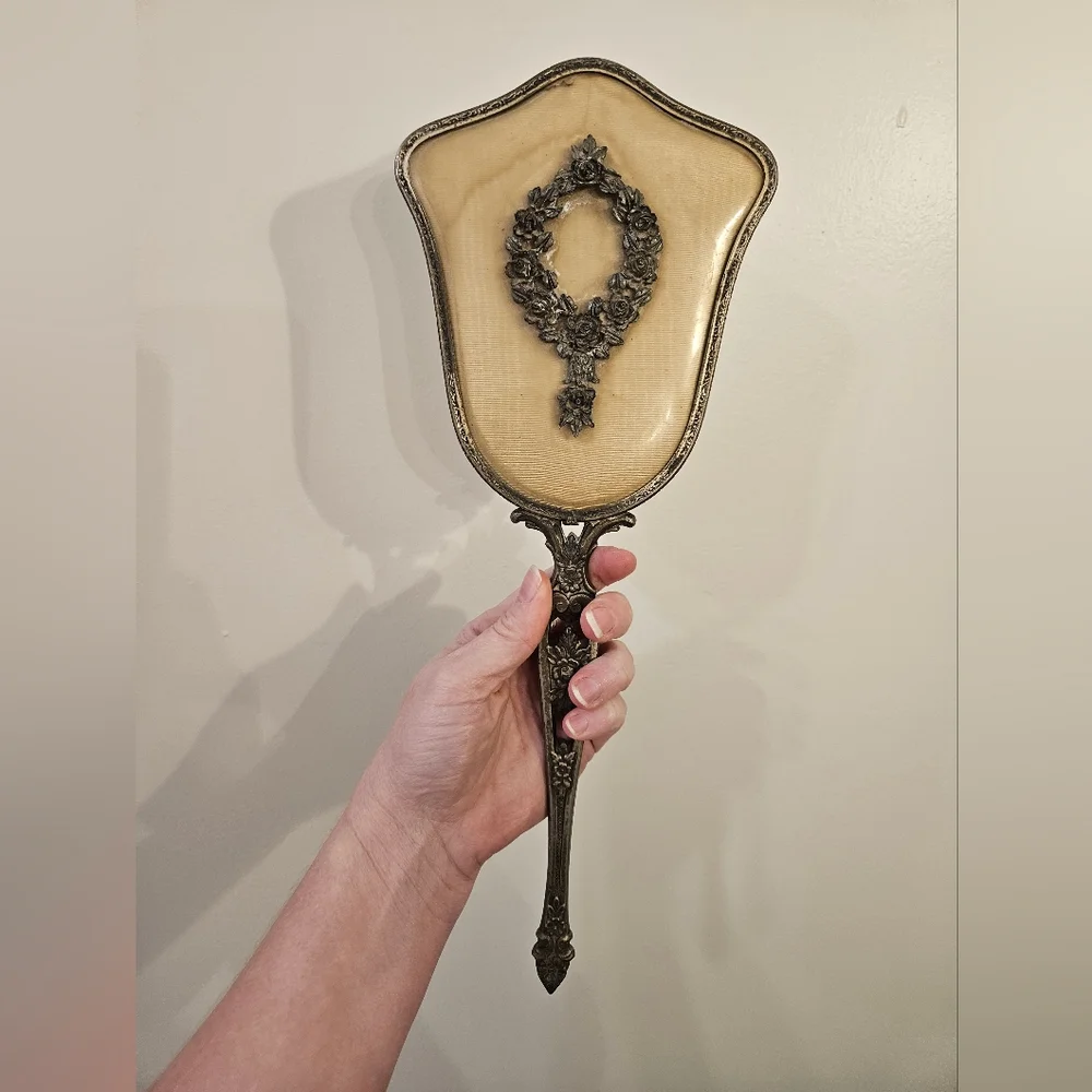 Vintage Cream and Silver Handheld Mirror